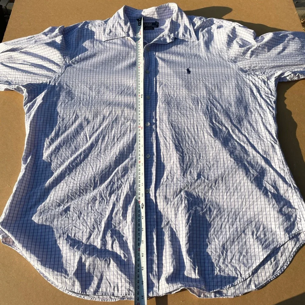 Polo Ralph Lauren Button Up Men 17 34/35 White Check Andrew Dress Shirt Cotton